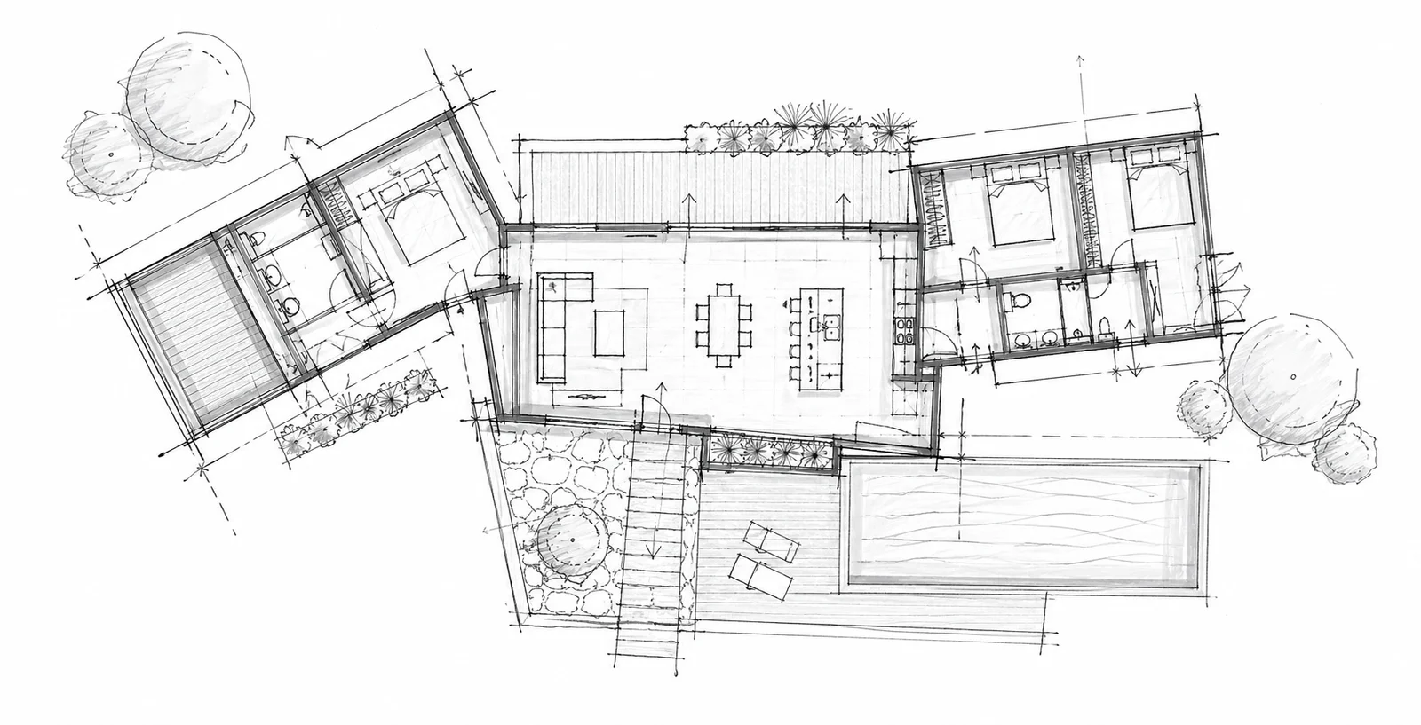 Early-stage 3D massing model developed from the sketch